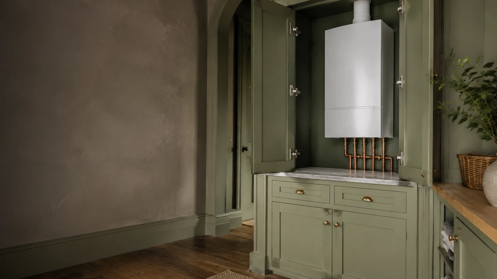 Clean wall-mounted boiler installation in Hampstead.
