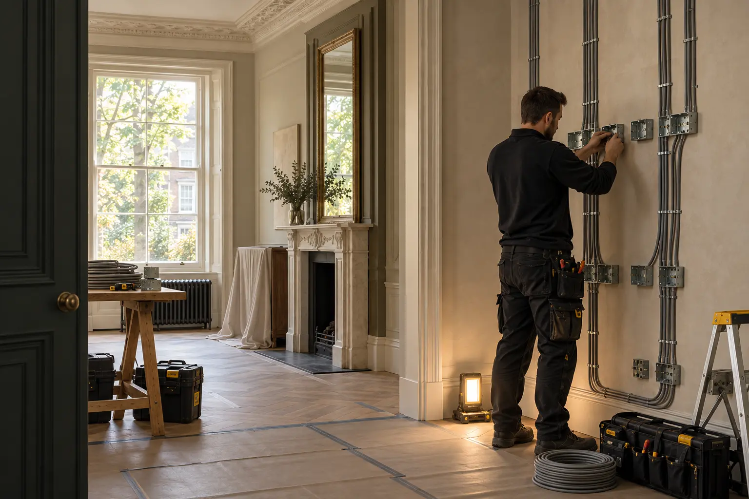 First-fix wiring installation in a London residential property