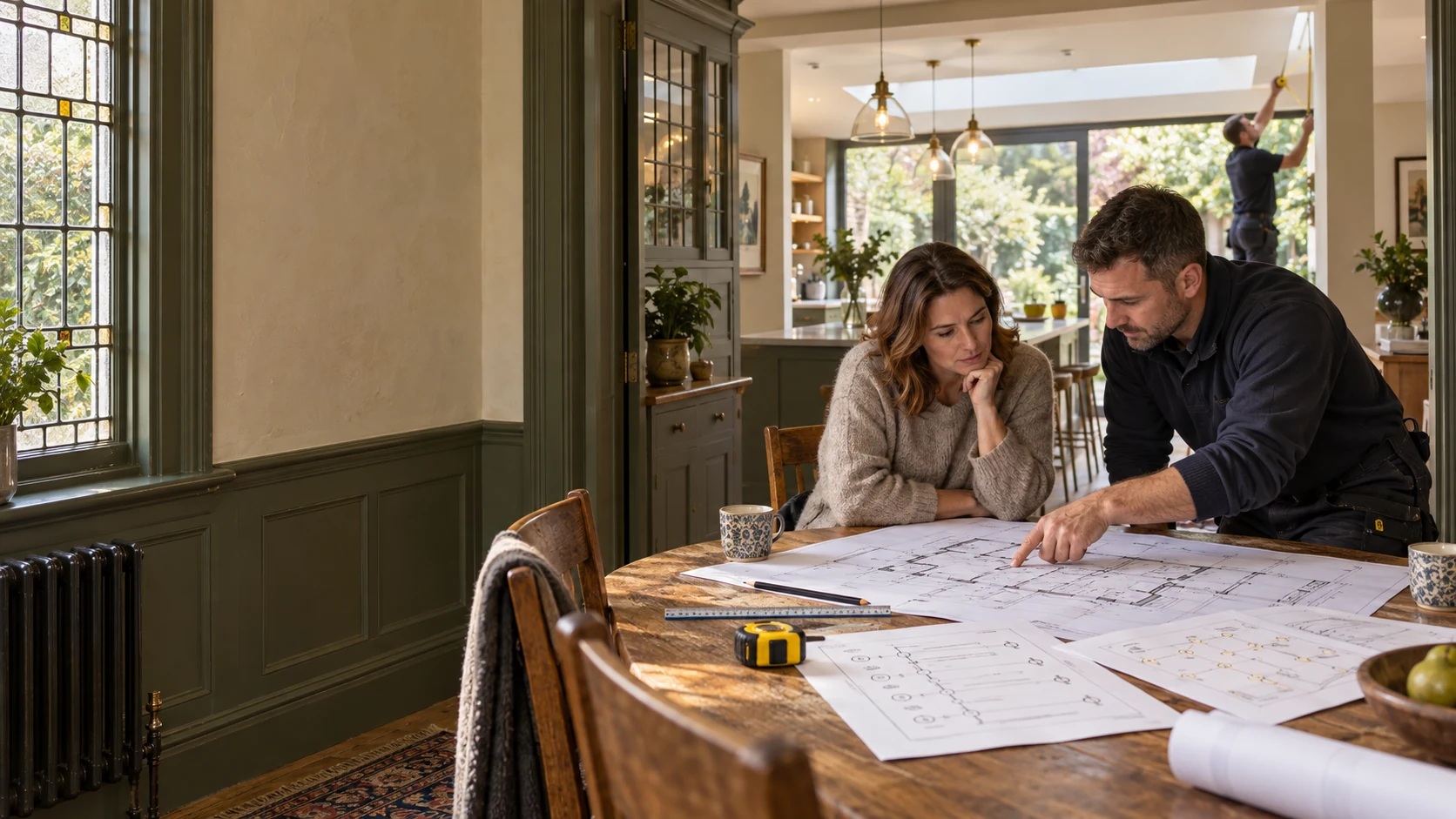 Electrician planning residential electrical work with a homeowner in Chiswick W4