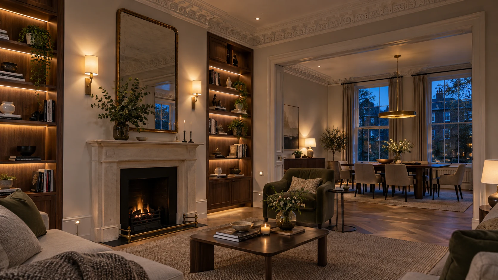 Completed architectural lighting in a Kensington drawing room