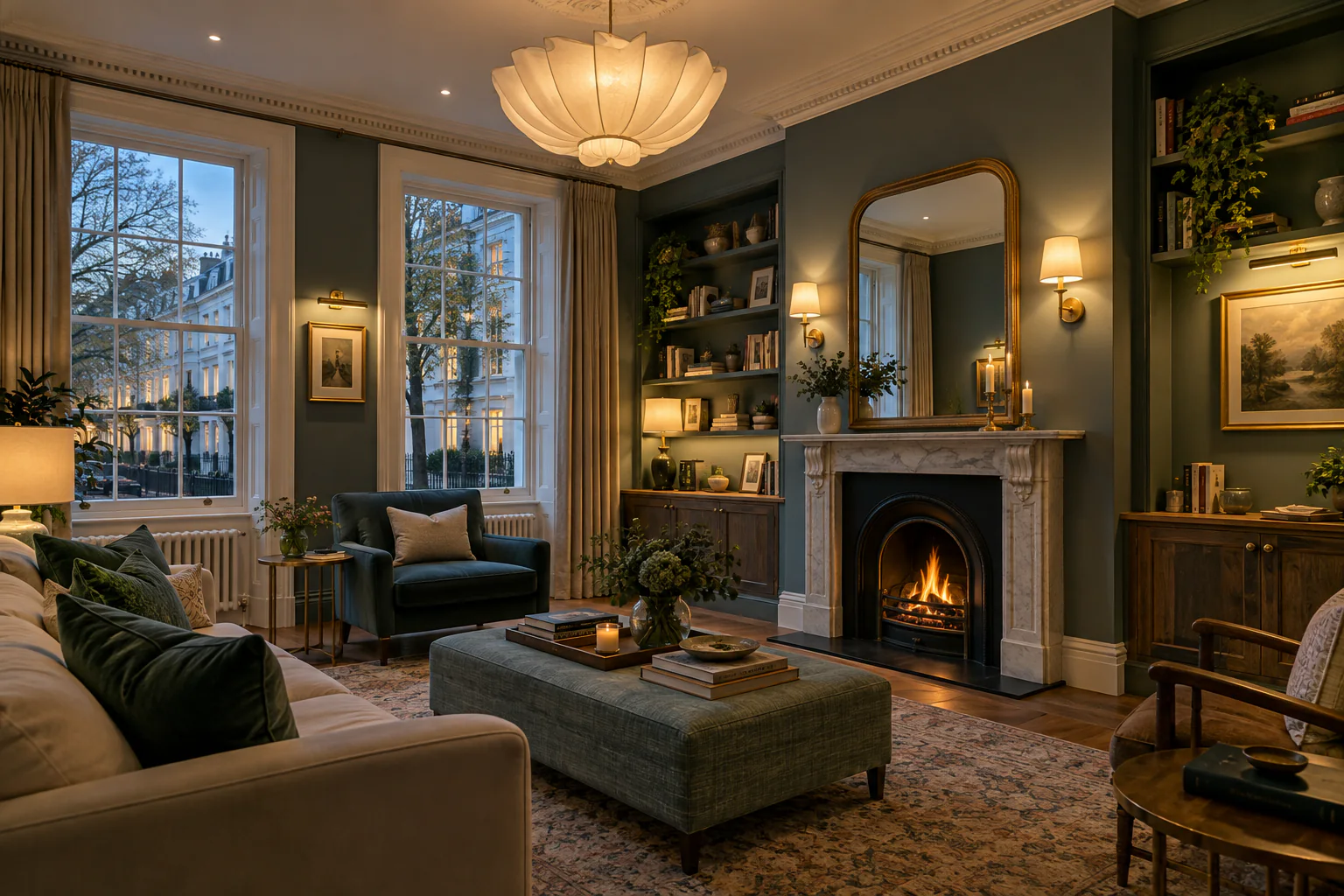 Layered architectural lighting in a Notting Hill period living room