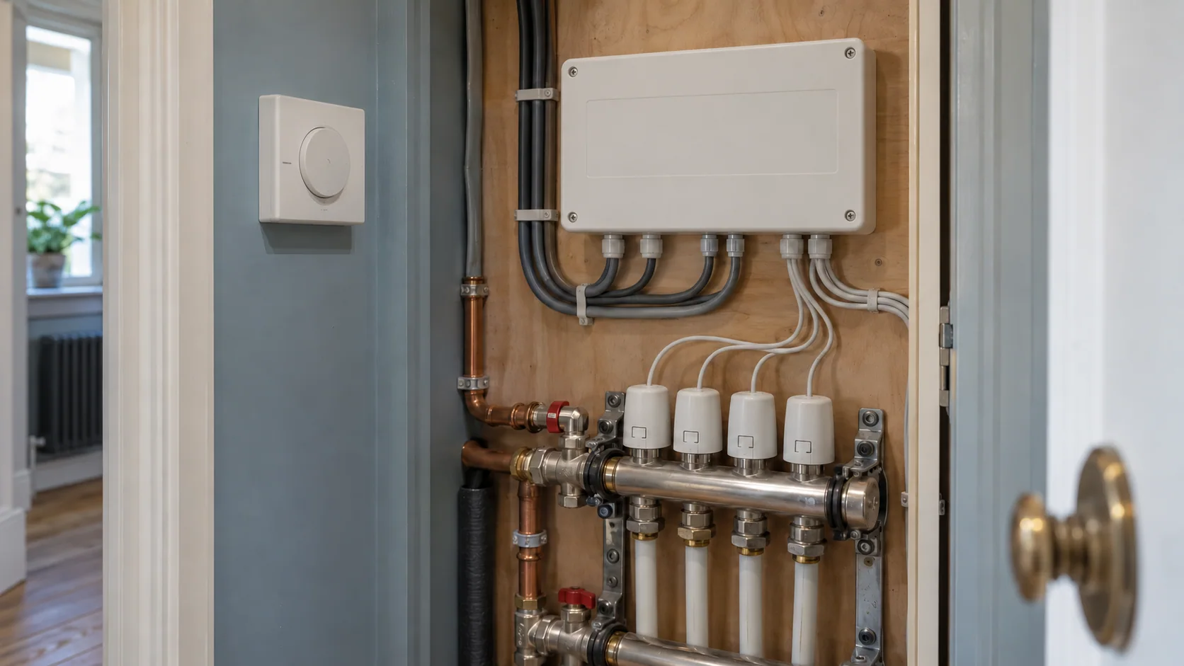 Accessible heating wiring centre and underfloor heating manifold controls