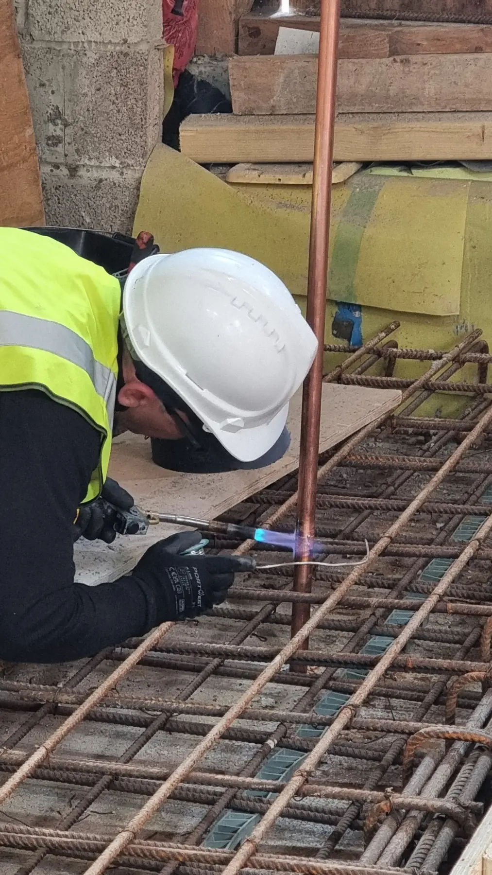 Copper structural earthing installed in reinforcement before the concrete pour at a London mixed-use development.