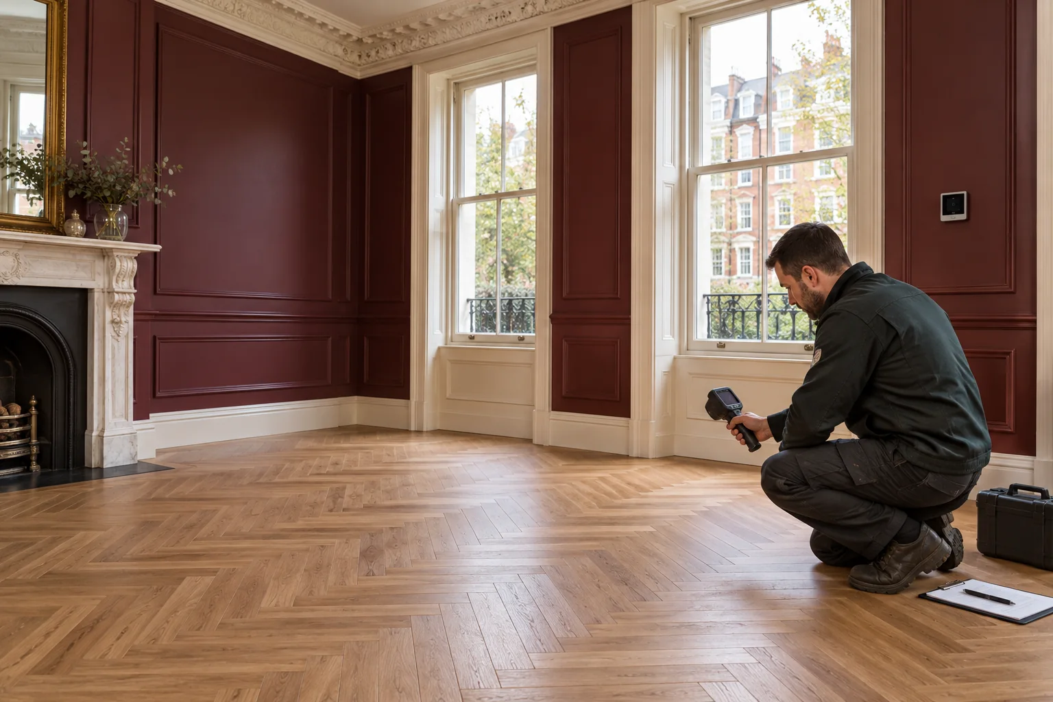 Thermal commissioning of underfloor heating beneath an engineered herringbone floor in Maida Vale