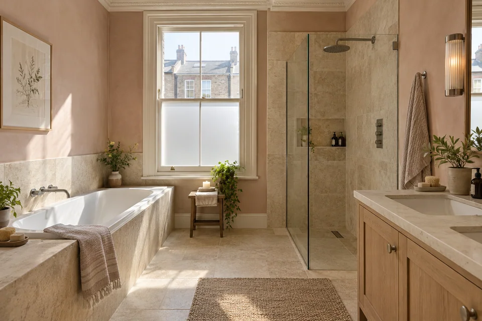 Period-style bathroom with a deep bath and separate walk-in shower