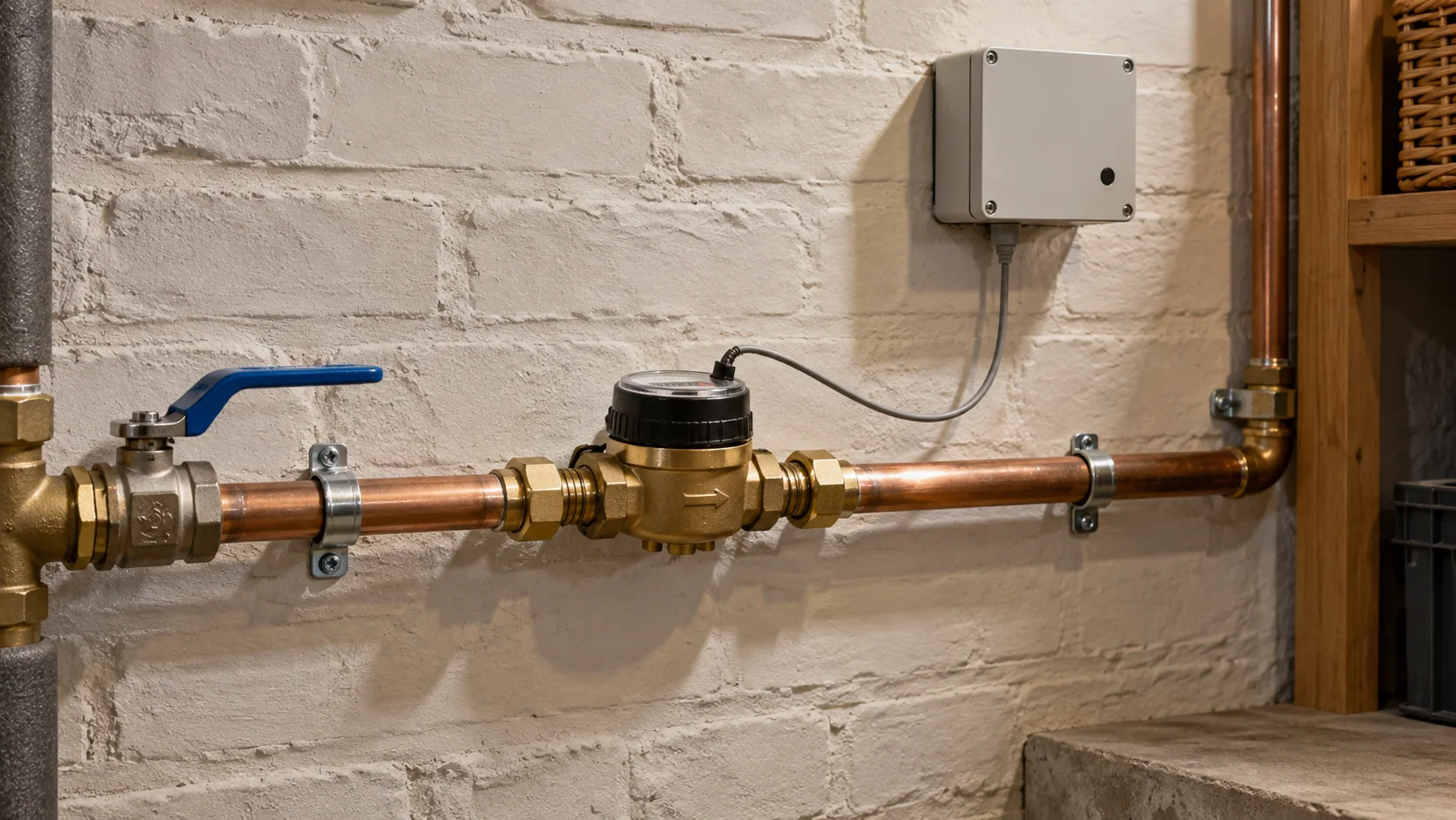 Inline water meter connected to a controller for incoming supply monitoring